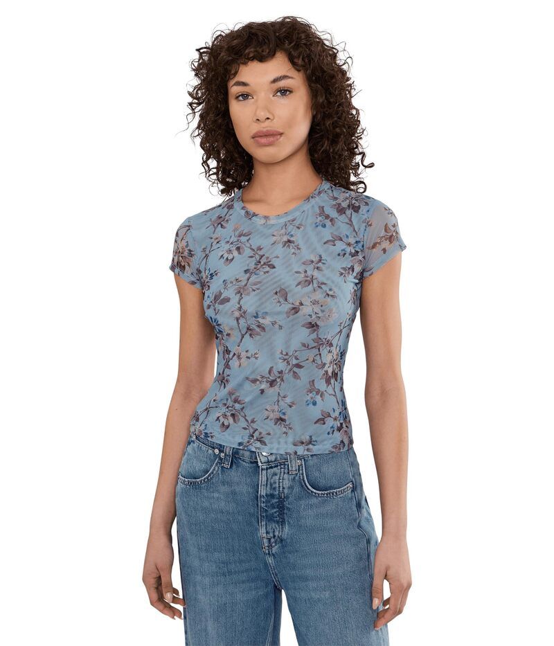 オールセインツ レディース トップス ワンピース メッシュ Tシャツ AllSaints Ellie Mesh Tee Vine Lake Blue ブルー