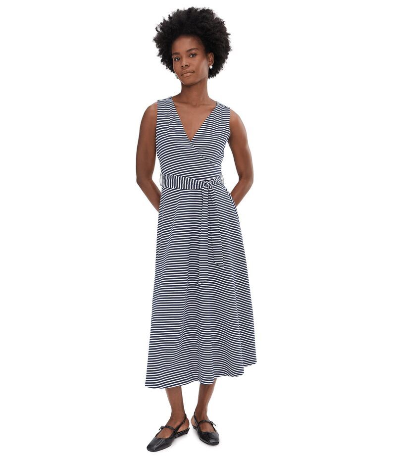 パクト レディース トップス ワンピース Vネック PACT FitandFlareasy VNeck Dress Hudson Stripe Navy Blue ネイビー