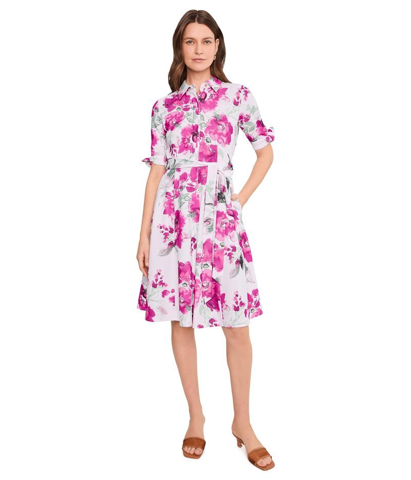 カルバンクライン レディース トップス ワンピース クレープ フラワー柄 シャツ スキューバ フラワー Calvin Klein Short Sleeve Scuba Crepe Self Tie Floral Shirt Dress Rose Multi マ