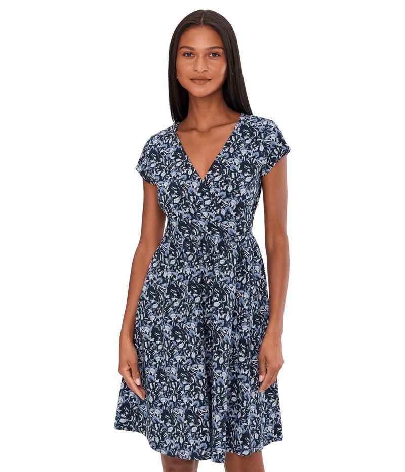 パクト レディース トップス ワンピース PACT FitandFlare Crossover Dress Paradise Petals Navy Blue ネイビー