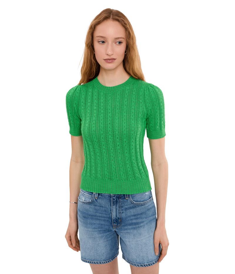 525 アメリカ レディース アウター ニット・セーター 525 americarden Pointelle Puff Sleeve Pullover Kelly Green グリーン