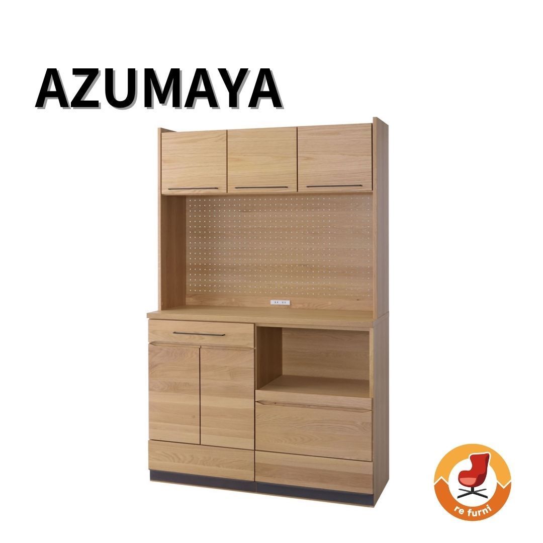 【新品未使用】 AZUMAYA 東谷 JPB-53OAK アルペジオ カップボード 幅120cm キャビネット 木製 木目調 収納 戸棚 キッチンカウンター オーク おしゃれ ブラウン ナチュラル 2個口コンセント