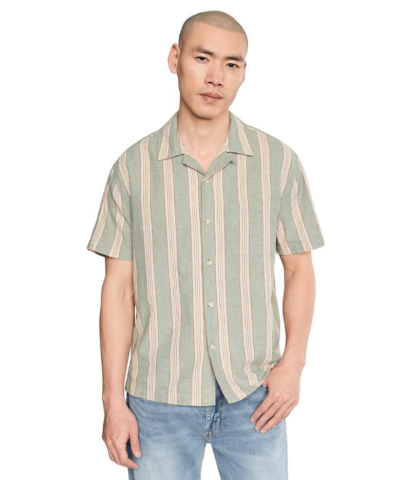 リヴァプール ロサンゼルス メンズ トップス シャツ Liverpoolos Angeleshort Sleeve ButtonUp Camp Shirt Sage Clay Stripe セージ