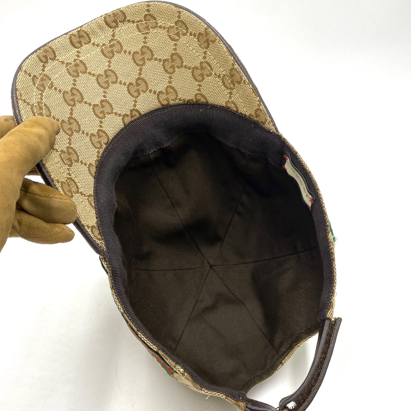 美品 GUCCI グッチ GGキャンバス シェリーライン キャップ ベース