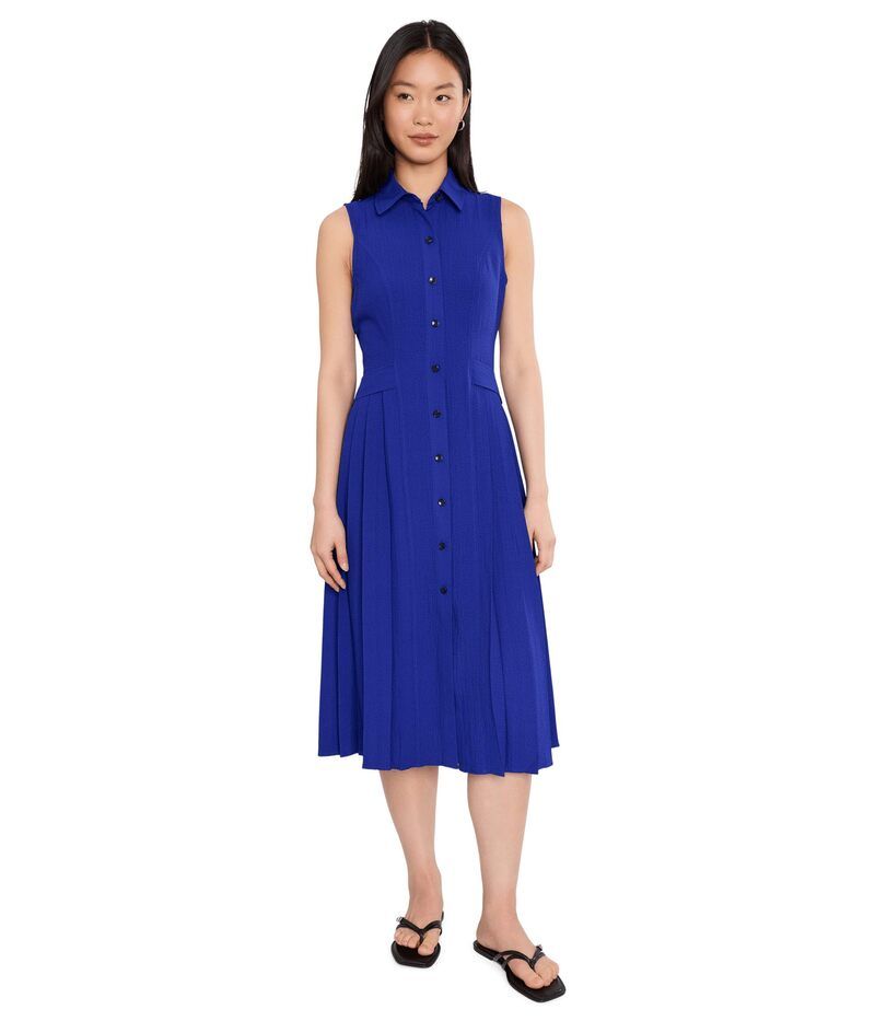 カルバンクライン レディース トップス ワンピース プリーツ ノースリーブ Calvin Klein Sleeveless Collared Pleated Guauze Dress Ultramarine
