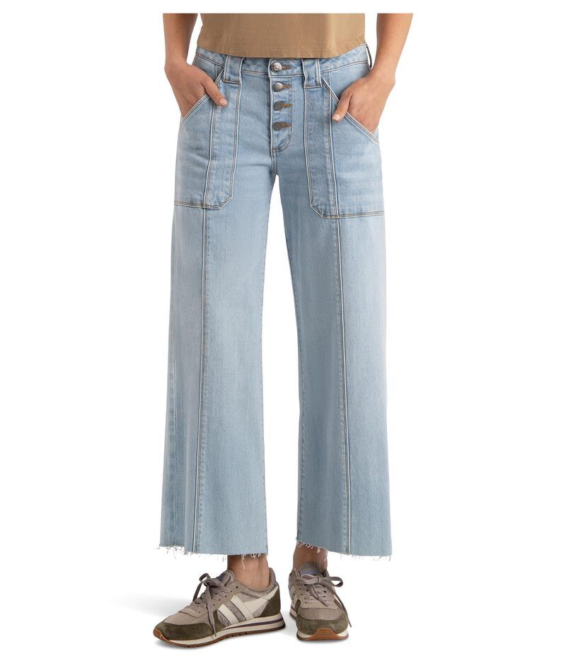 カットフロムザクロス レディース ボトムス デニムパンツ ワイドレッグ KUT from the Kloth Meg HighRise Wide Leg Patch Pockets Exposed Button with Raw Hem Tone