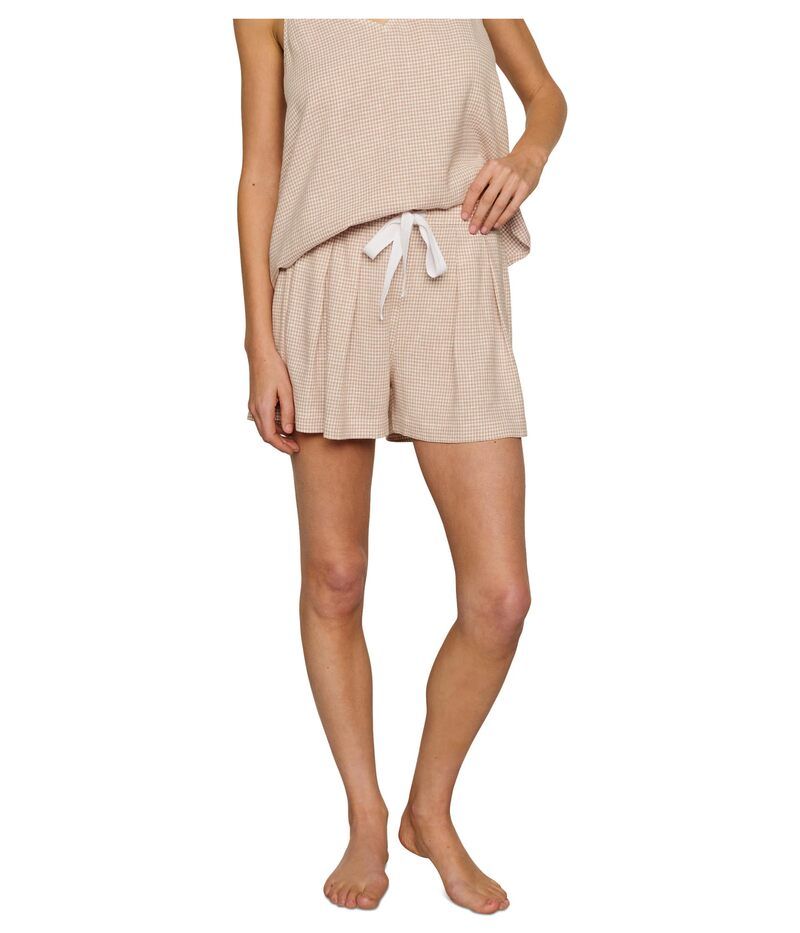 エバージェイ レディース ボトムス ハーフパンツ・ショーツ ショートパンツ リネン Eberjey Linen Blend Relaxed Shorts Gingham WhiteWarm Taupe ホワイト