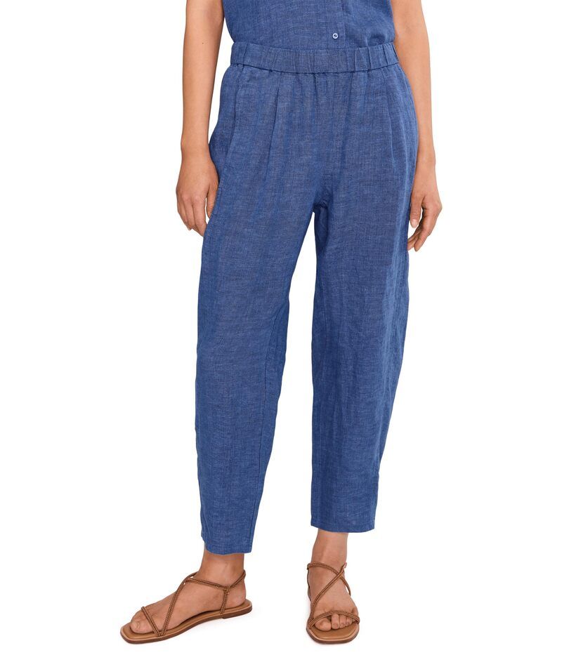 エイリーンフィッシャー レディース ボトムス カジュアルパンツ プチ プリーツ アンクル リネン Eileen Fisher Petite Washed Organic Linen Delave Ankle Pleated Lantern Pants Deep