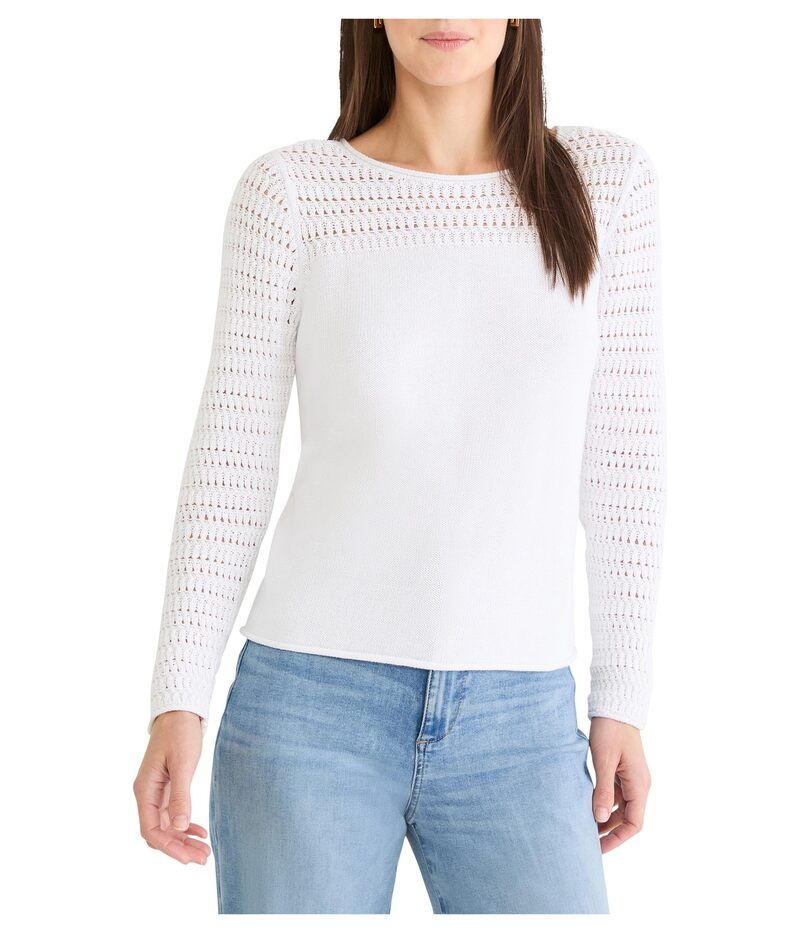 ニックプラスゾーイ レディース アウター ニット・セーター プチ レース NICZOE Petite Placed Pointelle Sweater Paper White ホワイト