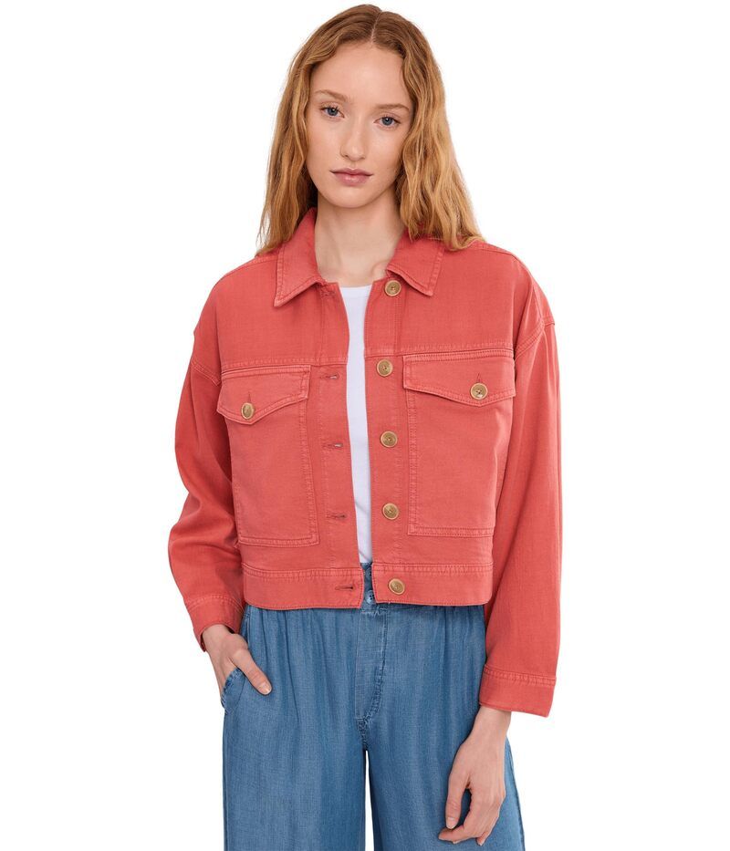 リヴァプール ロサンゼルス レディース アウター コート プチ クロップド デニム ジャケット Liverpoolos Angeles Petite Oversized Croppedenim Jacket Red Clay レッド