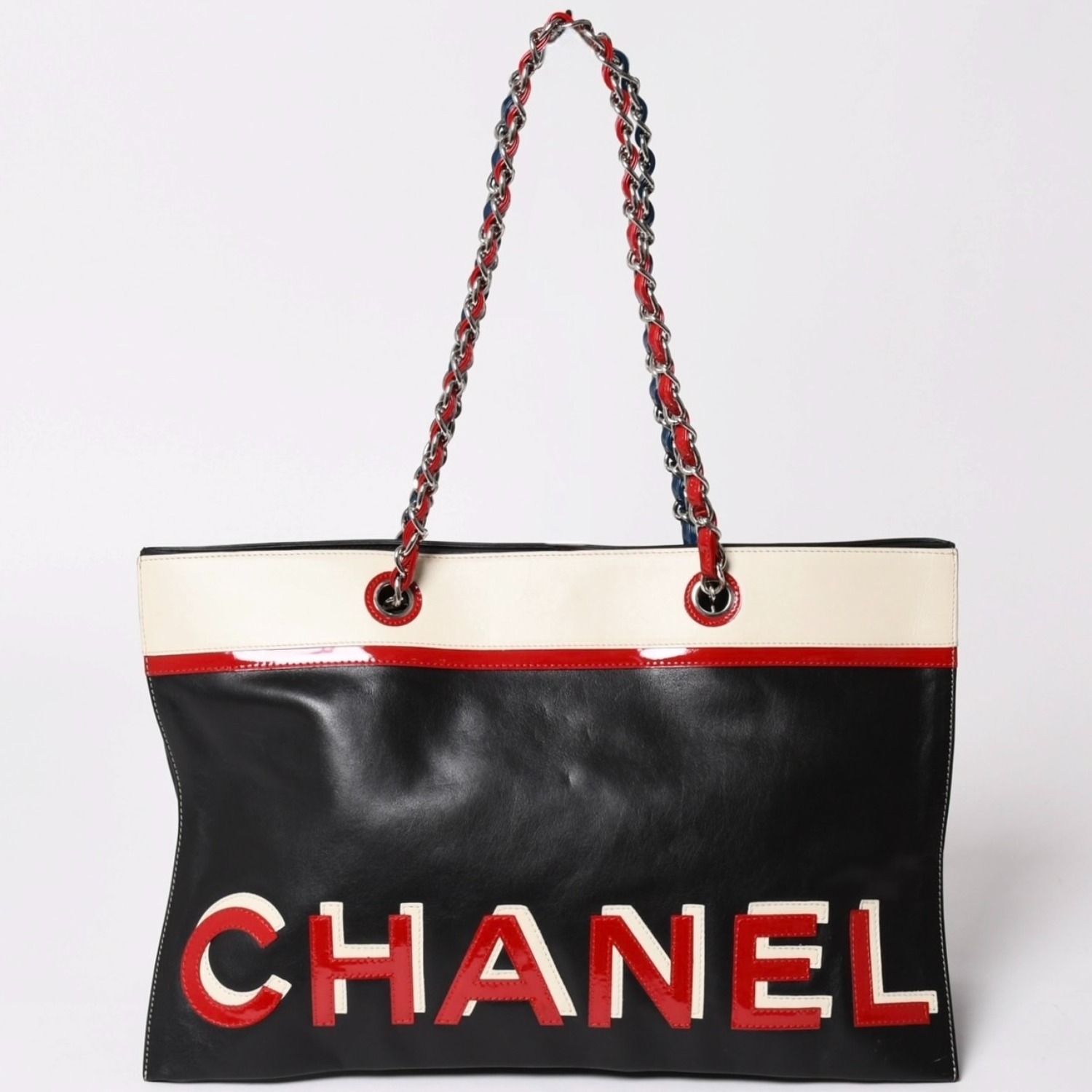 CHANEL シャネル チェーントートバッグ 7番台 ココマーク No.5 スター エナメル レザー ブラック マルチカラー 美品 中古 4a002818