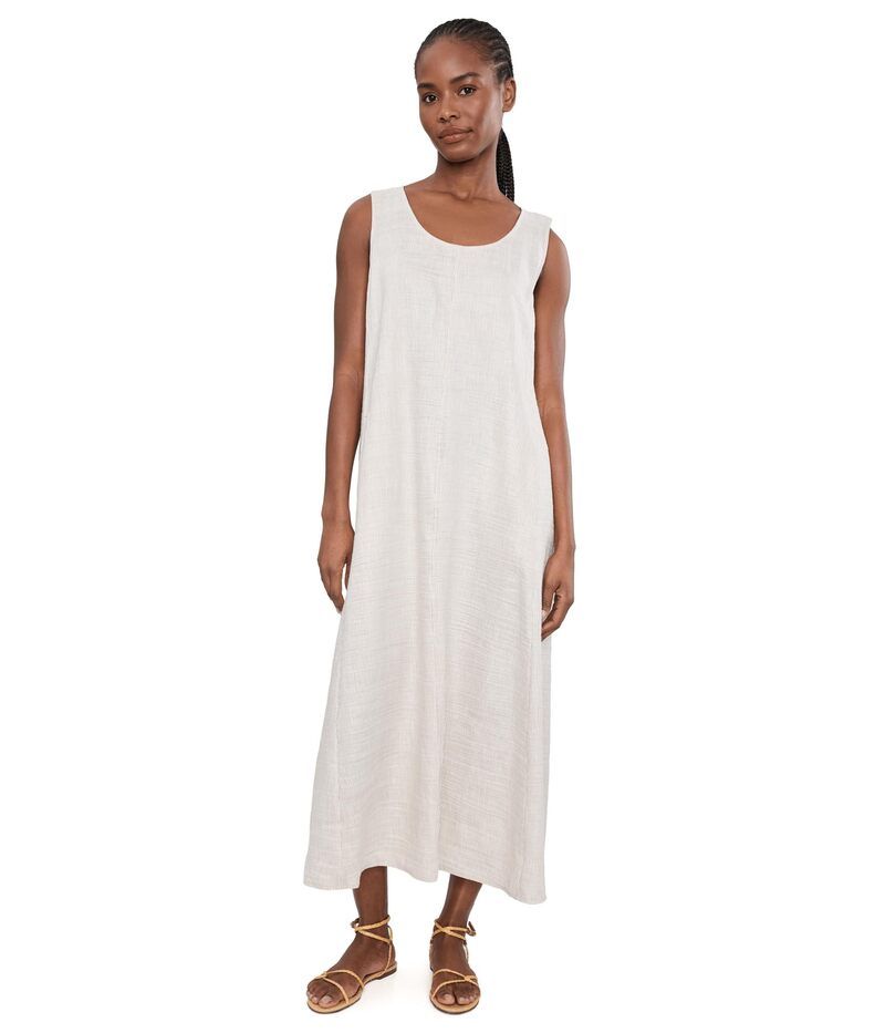 エイリーンフィッシャー レディース トップス ワンピース リネン Eileen Fisher Striped Organic Linen Sheen Scoop Neck Dress Wheat ストライプ