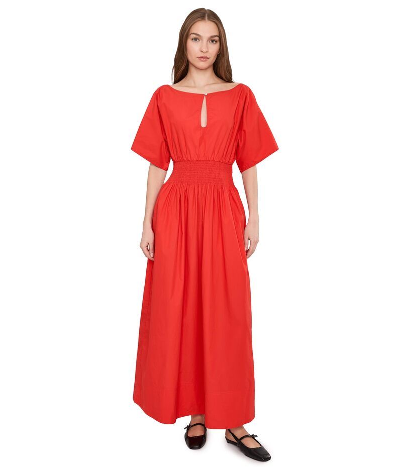 ファレティ レディース トップス ワンピース シャーリング Faherty Coastal Poplin Elia Smockedress Poppy Red レッド