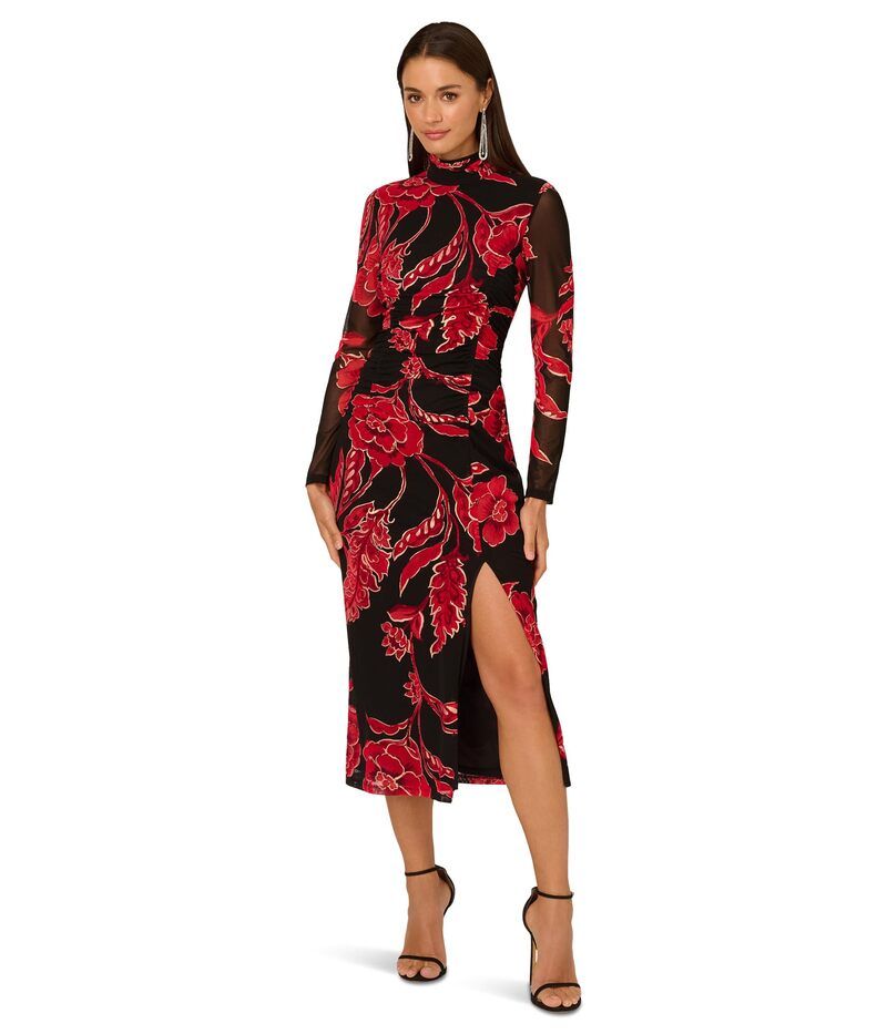 アドリアナ パペル レディース トップス ワンピース モックネック ギャザー マキシ Adrianna Papell Mockneck Ruched Maxi Dress Black Multi ブラック