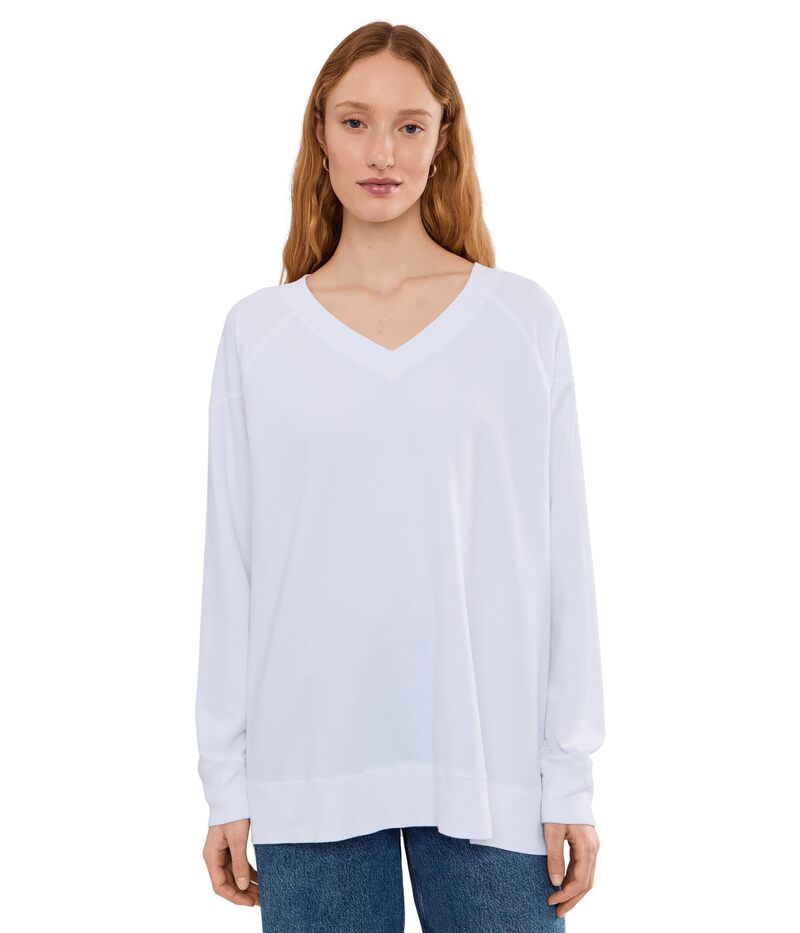 モッドドック レディース アウター パーカー・スウェット Vネック シャツ Mododoc Long Sleeve Open VNeck Sweatshirt White ホワイト