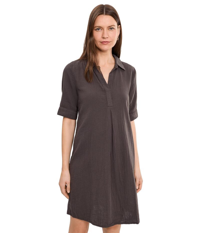 モッドドック レディース トップス ワンピース シャツ Mododoc Gauze 12 Sleeve Swing Shirtdress Washed Ebony