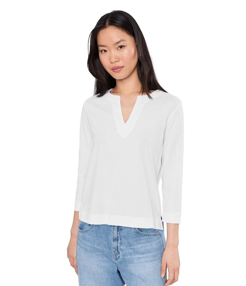 リラピー レディース トップス シャツ サイドスリット Lilla P Side Slit Split Neck Top White ホワイト