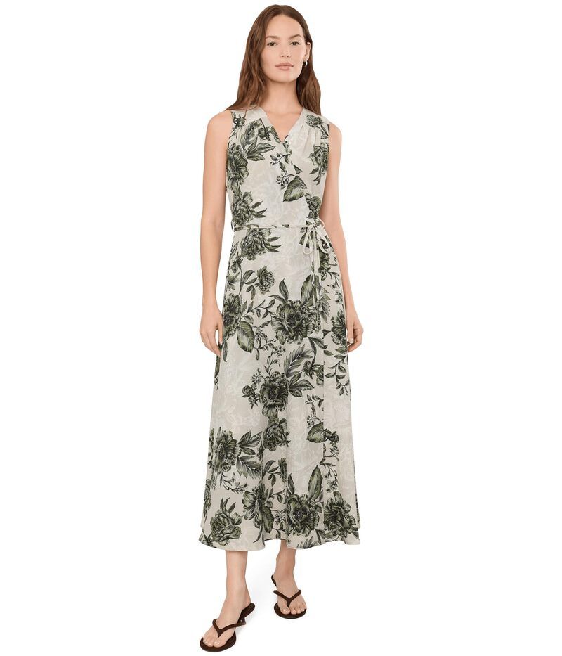 カルバンクライン レディース トップス ワンピース Vネック フラワー柄 ノースリーブ フラワー Calvin Klein Sleeveless VNeck Floral Gauze Faux Wrap Dress Light Olive Mul オリーブ