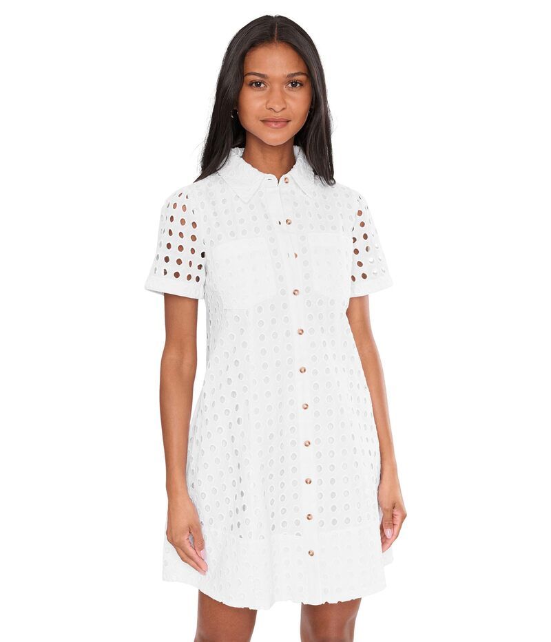 セセ レディース トップス ワンピース CeCe Short Sleeveyelet Collared Babydoll Dress Ultra White ホワイト