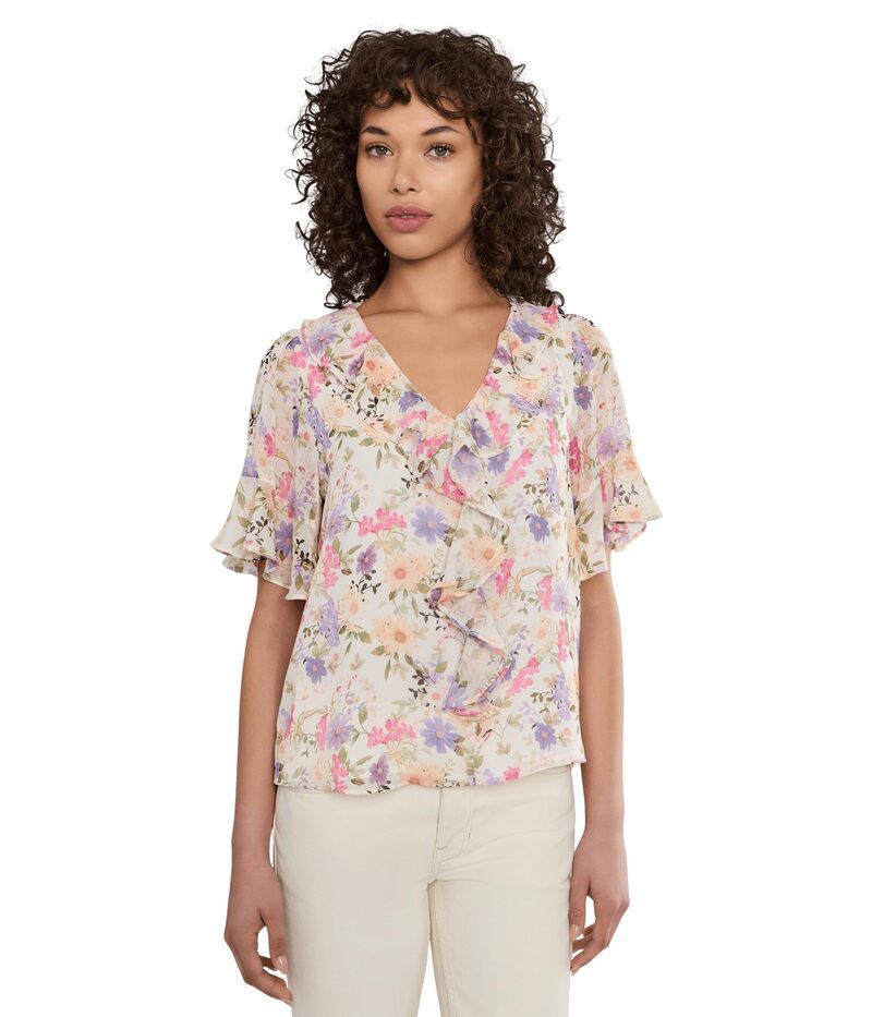 セセ レディース トップス シャツ フリル CeCe Flutter Sleeve Ruffled Short Sleeve Top New Ivory アイボリー