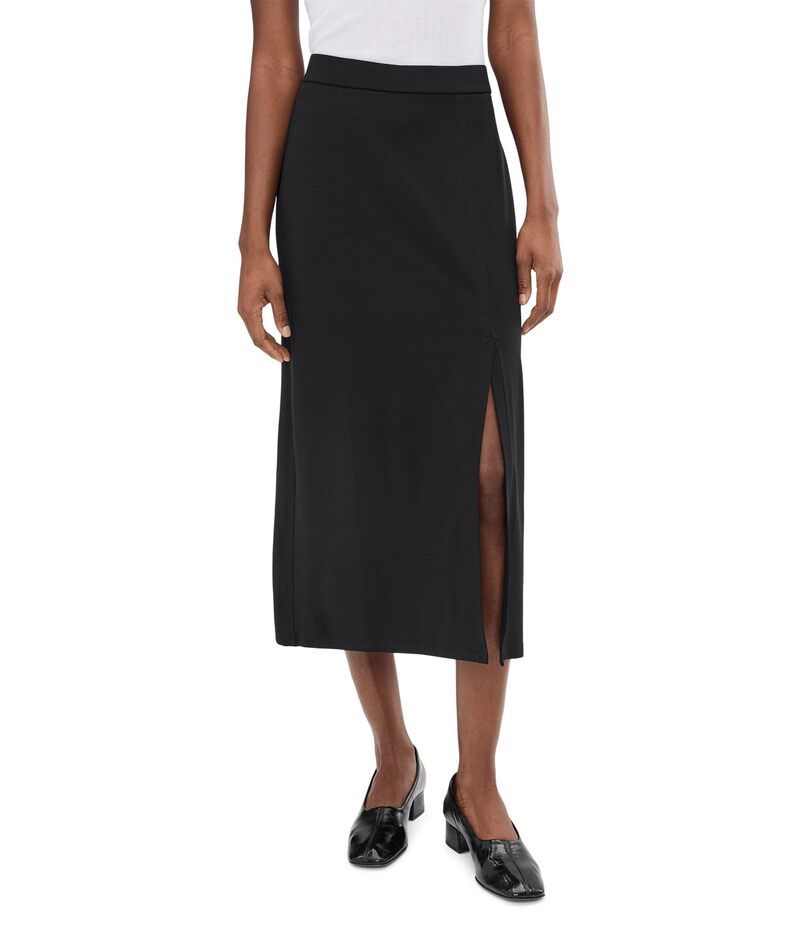 エイリーンフィッシャー レディース ボトムスカート プチ ニット ジャージー Eileen Fisher Petite Stretch Jersey Knit Fullength Straight Skirt With Slit Black ブラック