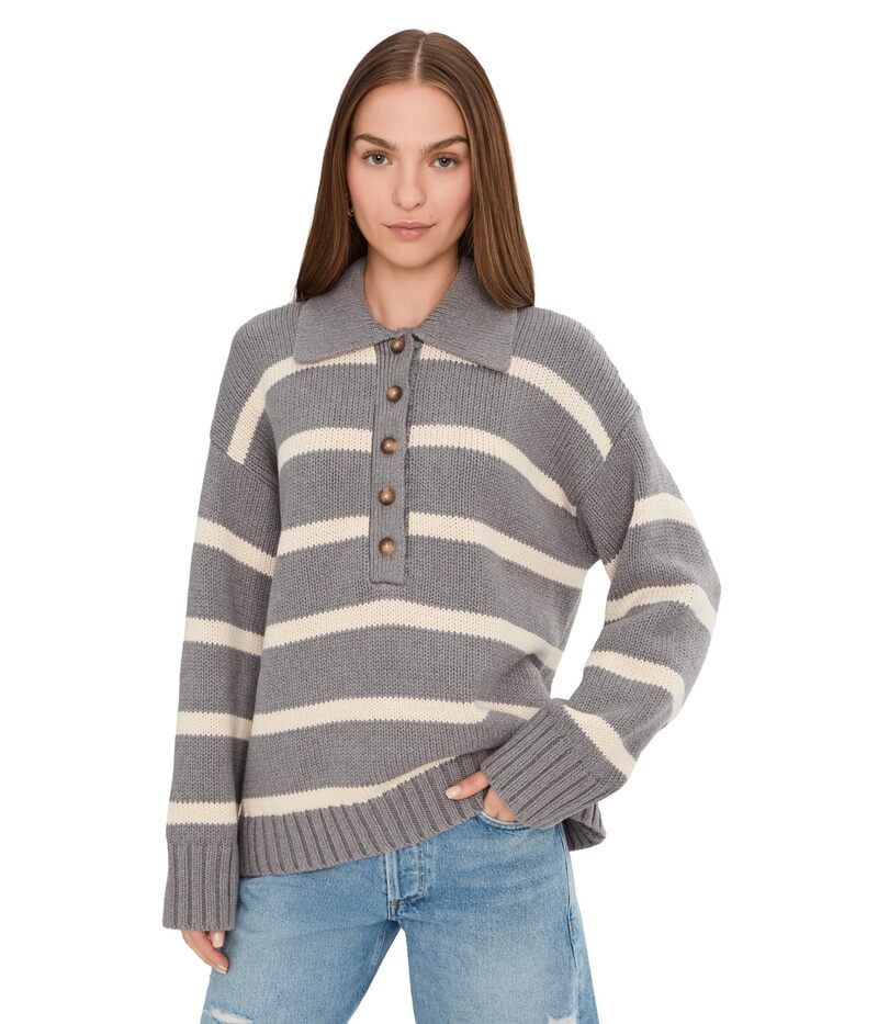 ファレティ レディース アウター ニット・セーター ポロシャツ コットン Faherty Sunwashed Cotton Polo Sweater Grey Heather Stripe グレー