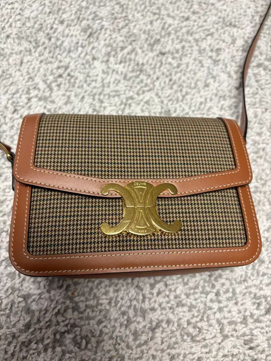 (廃盤) Celine セリーヌ トリオンフ CHECK バッグ ゴールド クロスバック ハンドバッグ