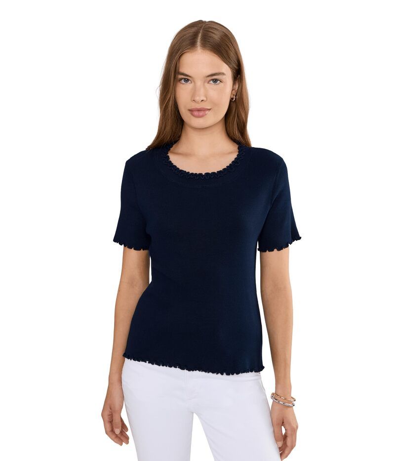 ニックプラスゾーイ レディース アウター ニット・セーター プチ フリル Tシャツ Niczoe Petite Ruffle Trim Sweater Tee Dark Indigo インディゴ