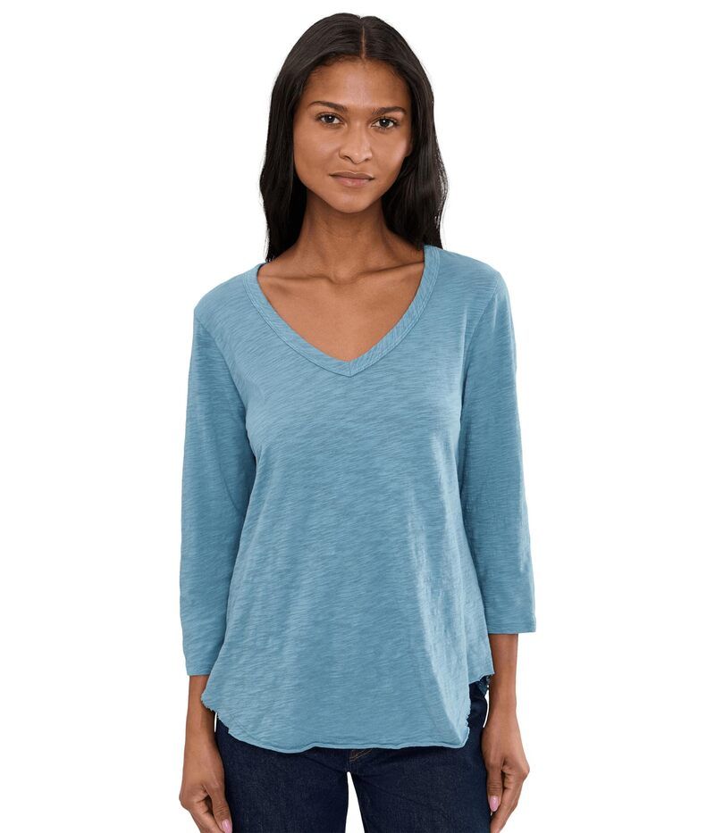 モッドドック レディース トップス シャツ Vネック Mododoc 34 Sleeve VNeck Tee with Curved Hemisty Denim デニム