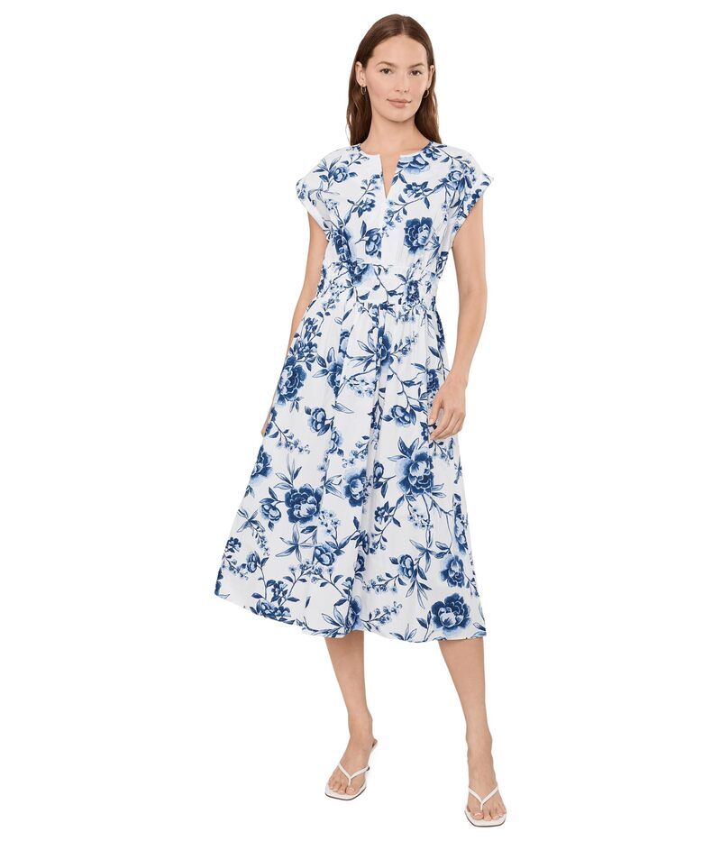 カルバンクライン レディース トップス ワンピース A ライン フラワー柄 ミディ コットン キャップ フラワー Calvin Klein Cap Sleeve Floral Cotton ALine Midi Creamulti クリーム