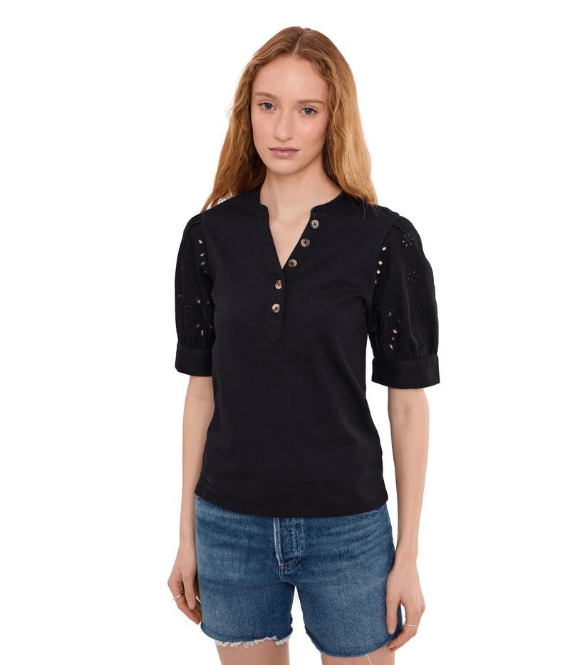 セセ レディース トップス シャツ レース CeCelbow Puff Sleeve Mixed Media Lace Top Rich Black ブラック