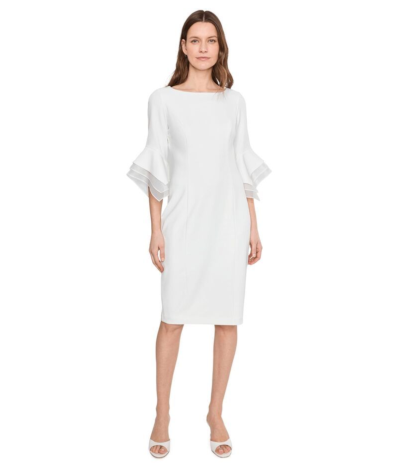 アドリアナ パペル レディース トップス ワンピース ティアード クレープ ニット Adrianna Papell Knit Crepe Tiered Sleeve Dress Ivory アイボリー