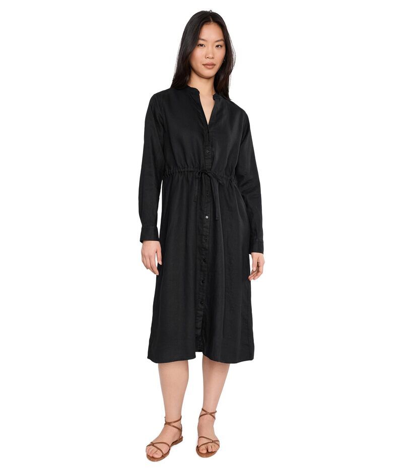 エイリーンフィッシャー レディース トップス ワンピース リネン Eileen Fisher Organic Linen Mandarin Collar Dress Black ブラック