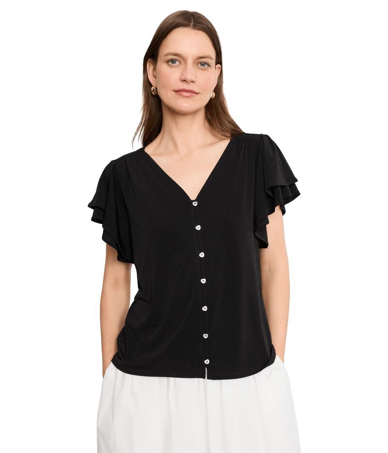 セセ レディース トップス シャツ Vネック Cece VNeck Button Front Flutter Sleeve Top Rich Black ブラック 14,186円