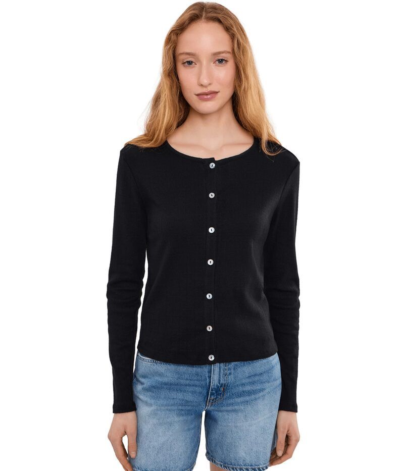 マイケルスターズ レディース アウター ニット・セーター クルーネック カーディガン Michael Stars Mackenzie Crew Neck Cardigan Black ブラック