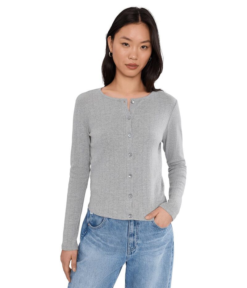 マイケルスターズ レディース アウター ニット・セーター クルーネック カーディガン Michael Stars Mackenzie Crew Neck Cardigan Heather Grey グレー