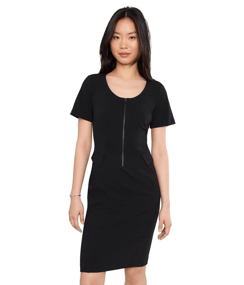 カルバンクライン レディース トップス ワンピース クレープ スキューバ Calvin Klein Short Sleeve Scuba Crepe Zipper Neck Sheath Black ブラック