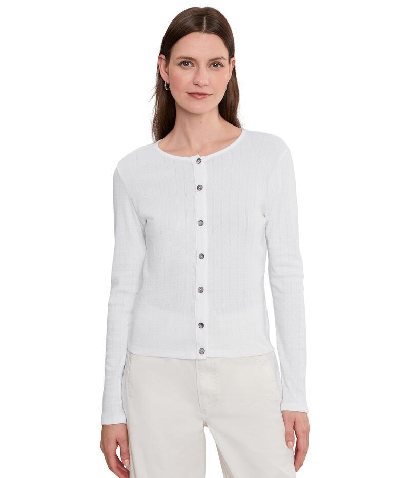 マイケルスターズ レディース アウター ニット・セーター クルーネック カーディガン Michael Stars Mackenzie Crew Neck Cardigan White ホワイト