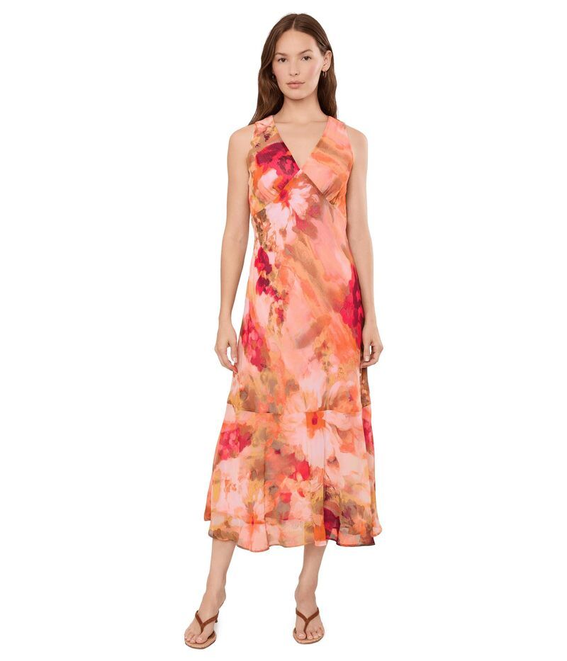 カルバンクライン レディース トップス ワンピース フリル裾 シフォン フラワー柄 フリル ノースリーブ フラワー Calvin Klein Sleeveless Floral Chiffon Ruffle Hem Tango Multi マルチカラー
