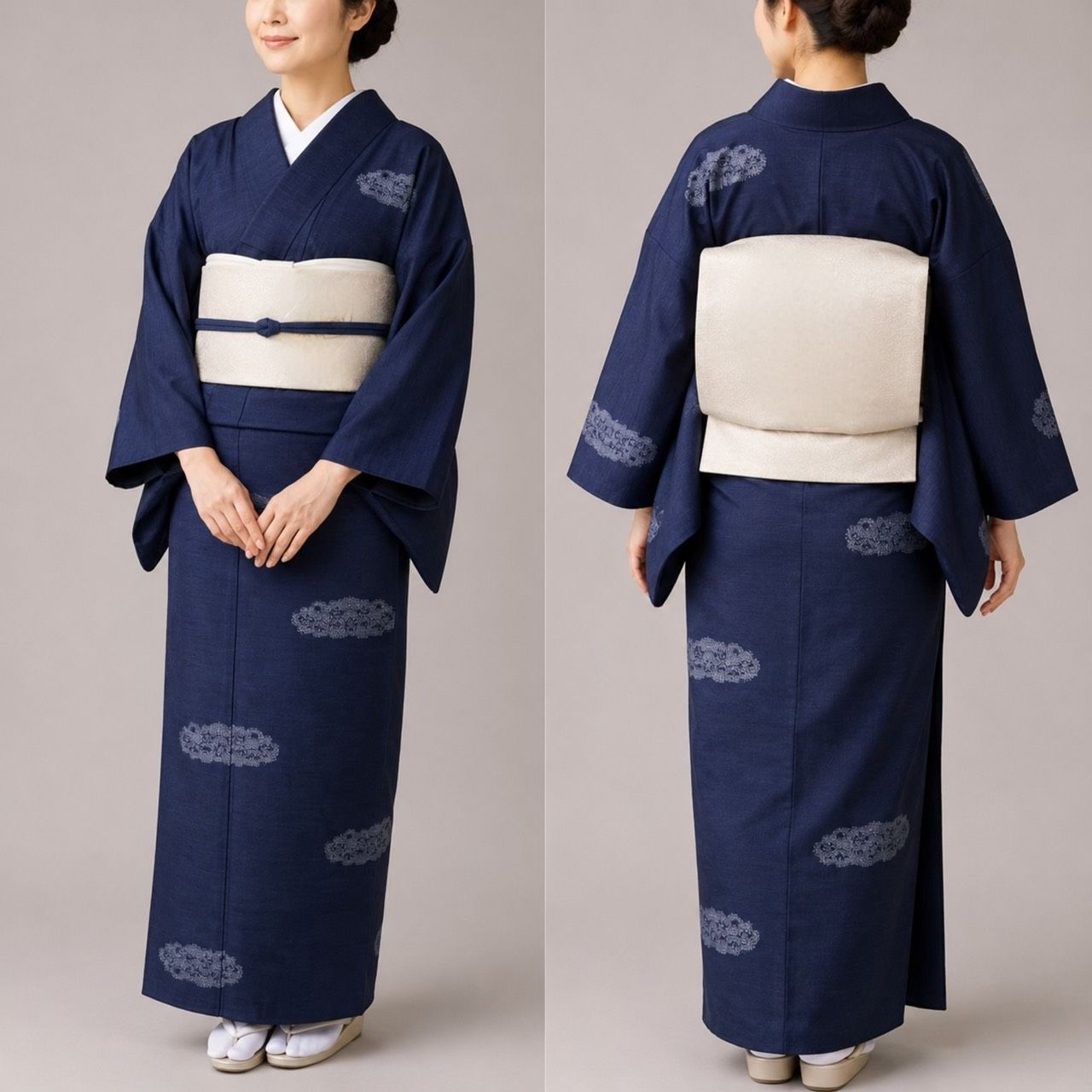 紬　着物 K112 紬きもの 雲文 正絹 和装 和服 着物 - メルカリ