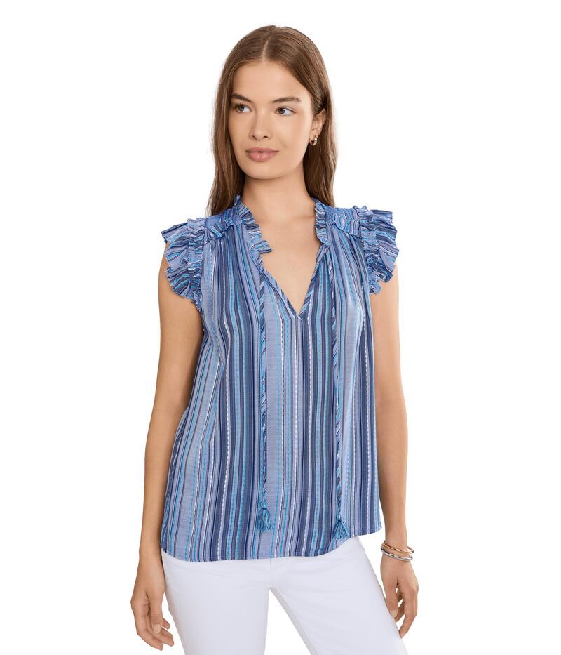 リヴァプール ロサンゼルス レディース トップス シャツ プチ フリル Liverpoolos Angeles Petite Flutter Sleeve Ruffled Woven Top ChambrayTeal M ティール