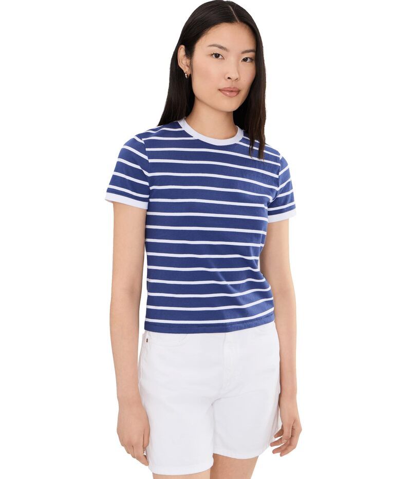 メイドウェル レディース トップス シャツ クルーネック Madewell Baby Tee Perfect Crew Neck in Stripe Cool Navy ネイビー
