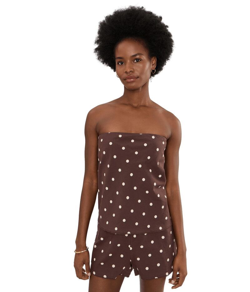ビーチライオット レディース トップス シャツ ストラップレス Beach Riot Celeste Strapless Top Brown Polka Dot ブラウン