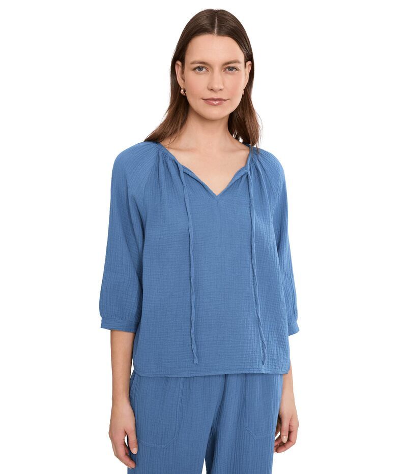 エリオットローレン レディース トップス シャツ Elliott Lauren Gauze Raglan Sleeve Top with Drawstring Detail Chambray