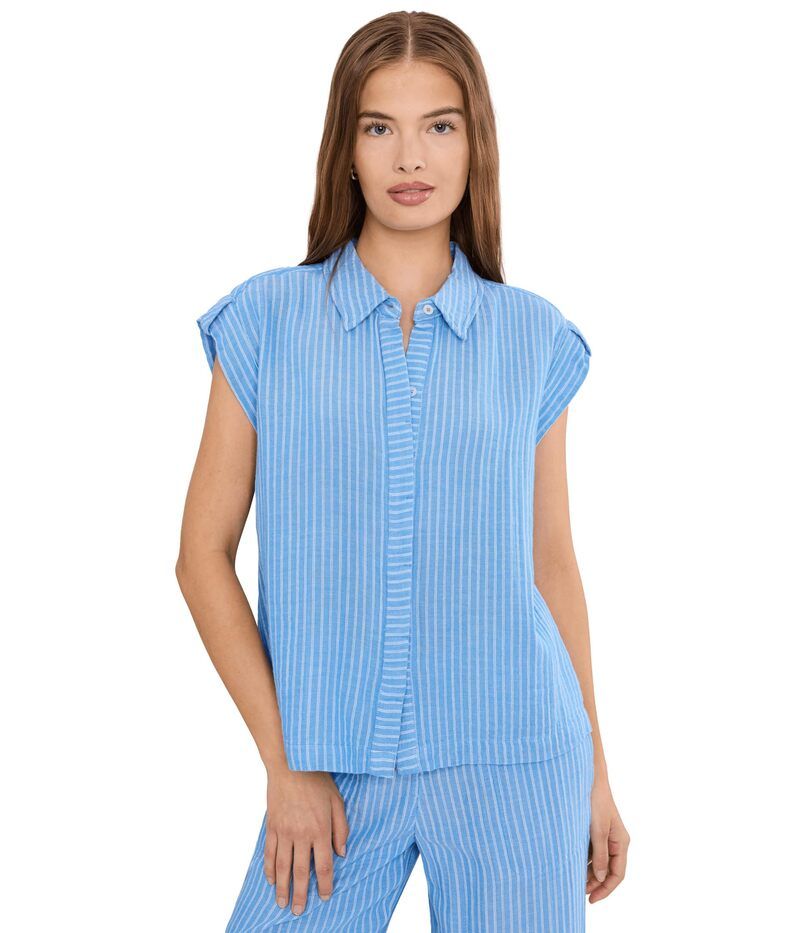 ニックプラスゾーイ レディース トップス シャツ プチ Niczoe Petite Striped Gauze Resort Shirt Blue Multi ブルー