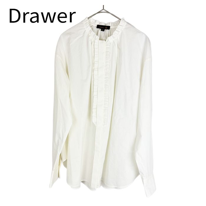 ドゥロワー Drawer フロントフリルブラウス ホワイト コットン