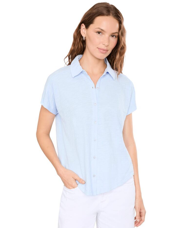 エリオットローレン レディース トップス シャツ Elliott Lauren Garment Dye Tees Short Sleeve Button Frontee with Collar Sky Blue ブルー