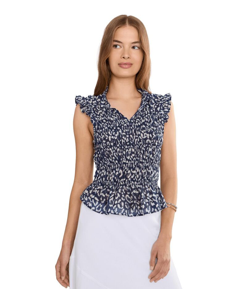 ニックプラスゾーイ レディース トップス シャツ プチ シャーリング Niczoe Petite Leopard Sketch Smocked Top Indigo Multi インディゴ