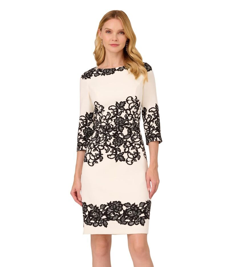 アドリアナ パペル レディース トップス ワンピース レース Adrianna Papell Scrollace Short Dress IvoryBlack アイボリー