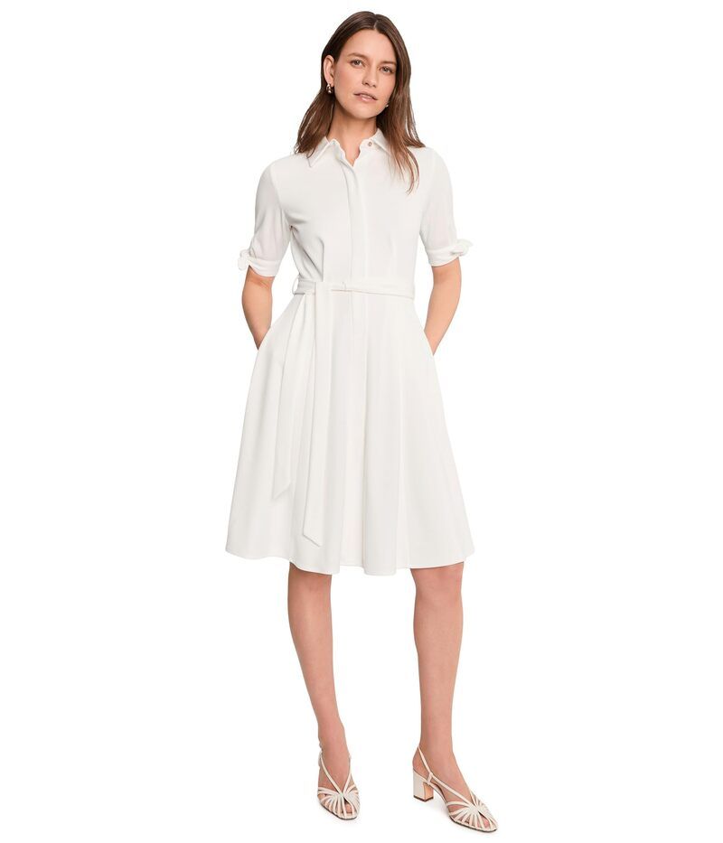 カルバンクライン レディース トップス ワンピース クレープ シャツ スキューバ Calvin Klein Scuba Crepe Short Sleeve Self Tie Shirt Dress Cream クリーム